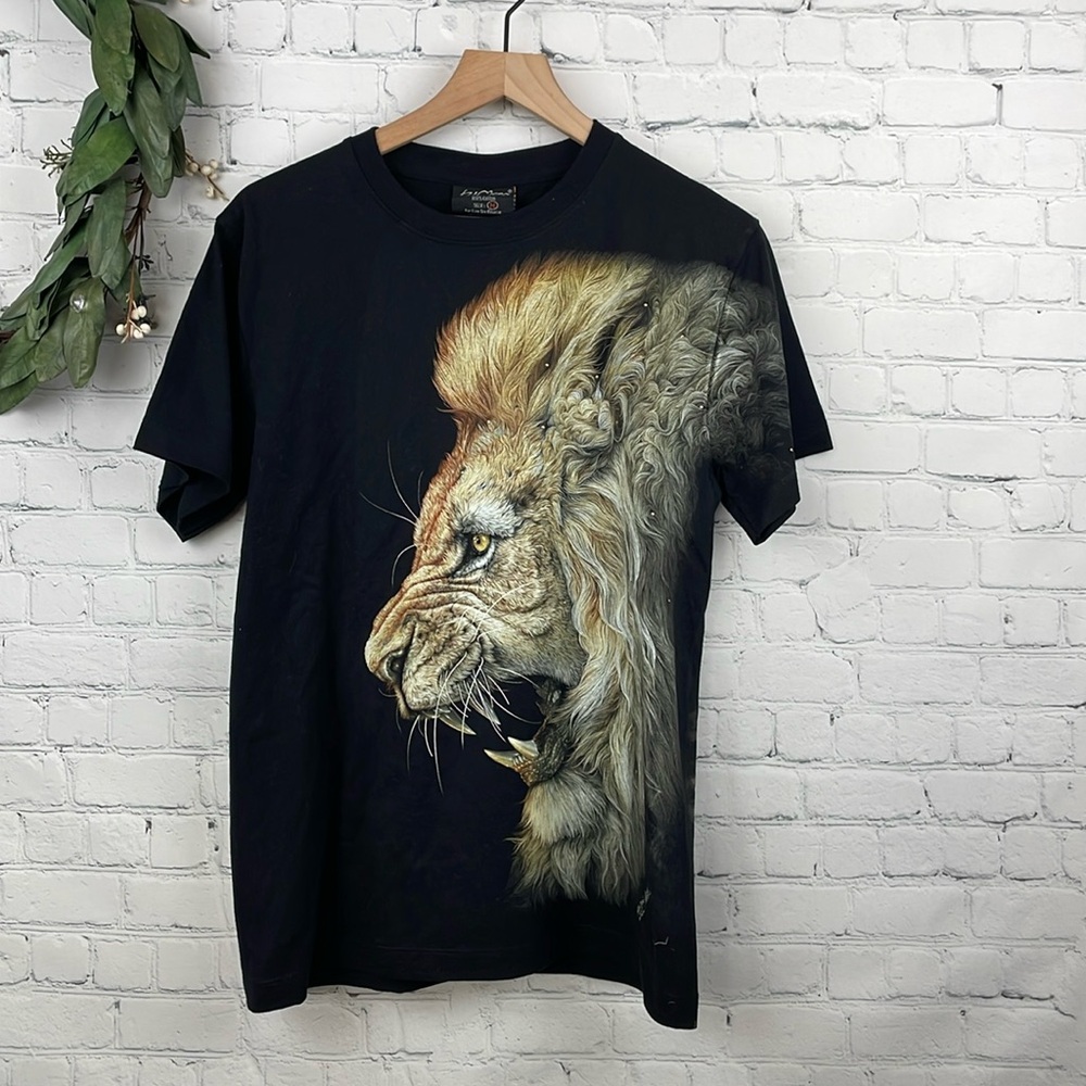 ROCK CHANG NWT Lion Graphic Embellished Black Short Sleeve T-Shirt size M